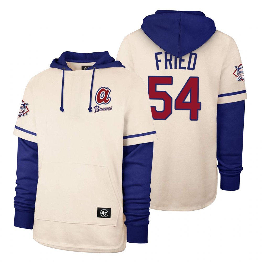 Men Atlanta Braves #54 Fried Cream 2021 Pullover Hoodie MLB Jersey